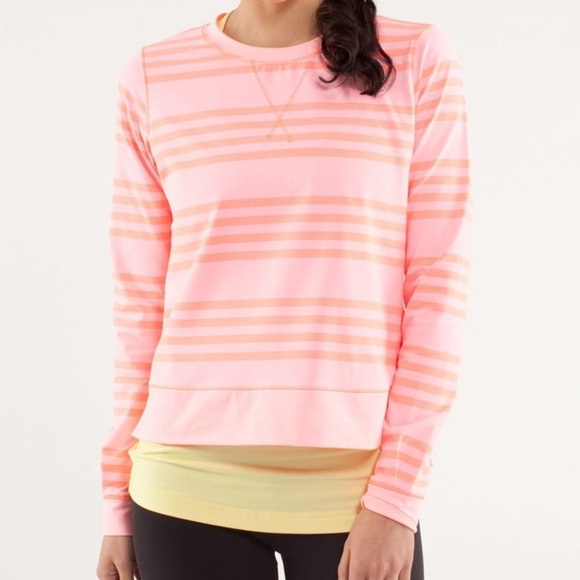 LULULEMON Women’s Lululemon Run: Warm Up Crew Ocean Stripe Coral /Orange size 10 - Picture 2 of 11